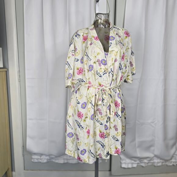 Judith Hart Textured Silk Peignoir Set Chemise Nightgown and Robe Floral Size L - Picture 7 of 13